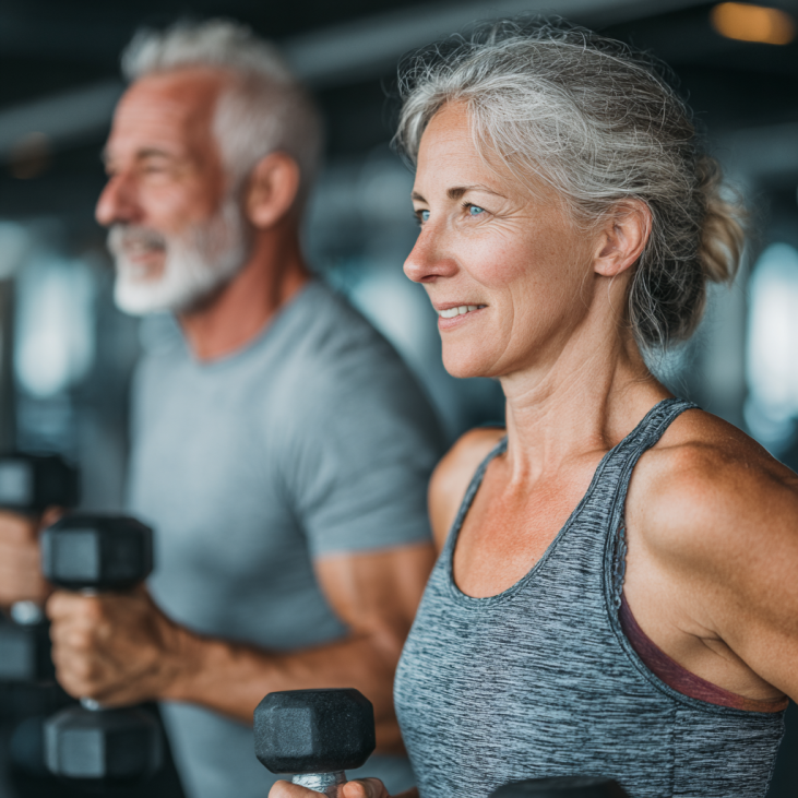 Щаслива пара людей похилого віку після тренування